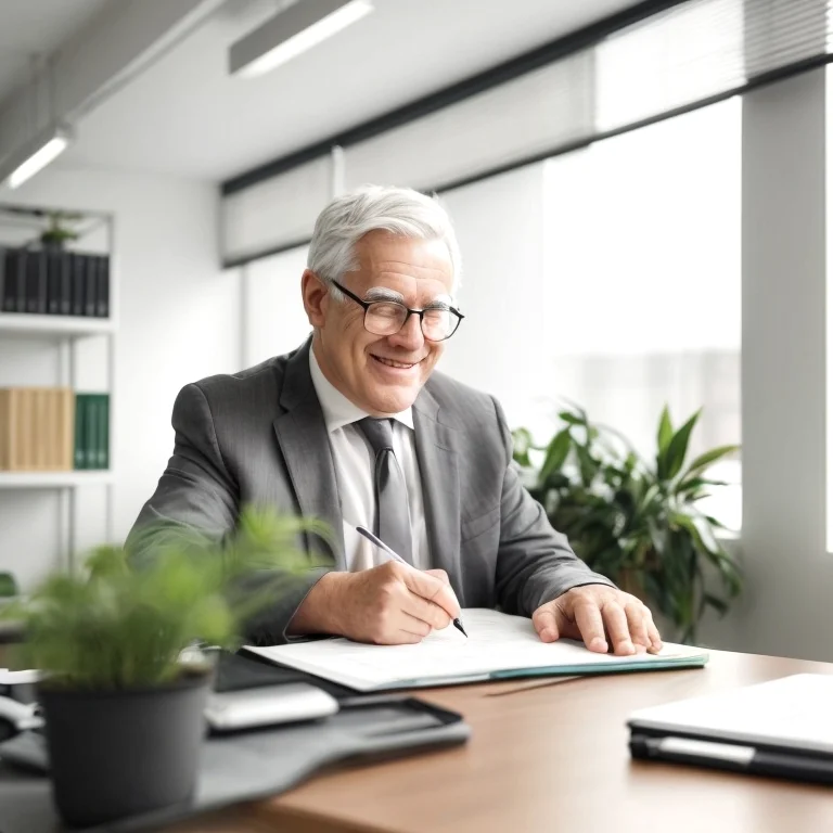 Senior legal advisor reviewing pension documents
